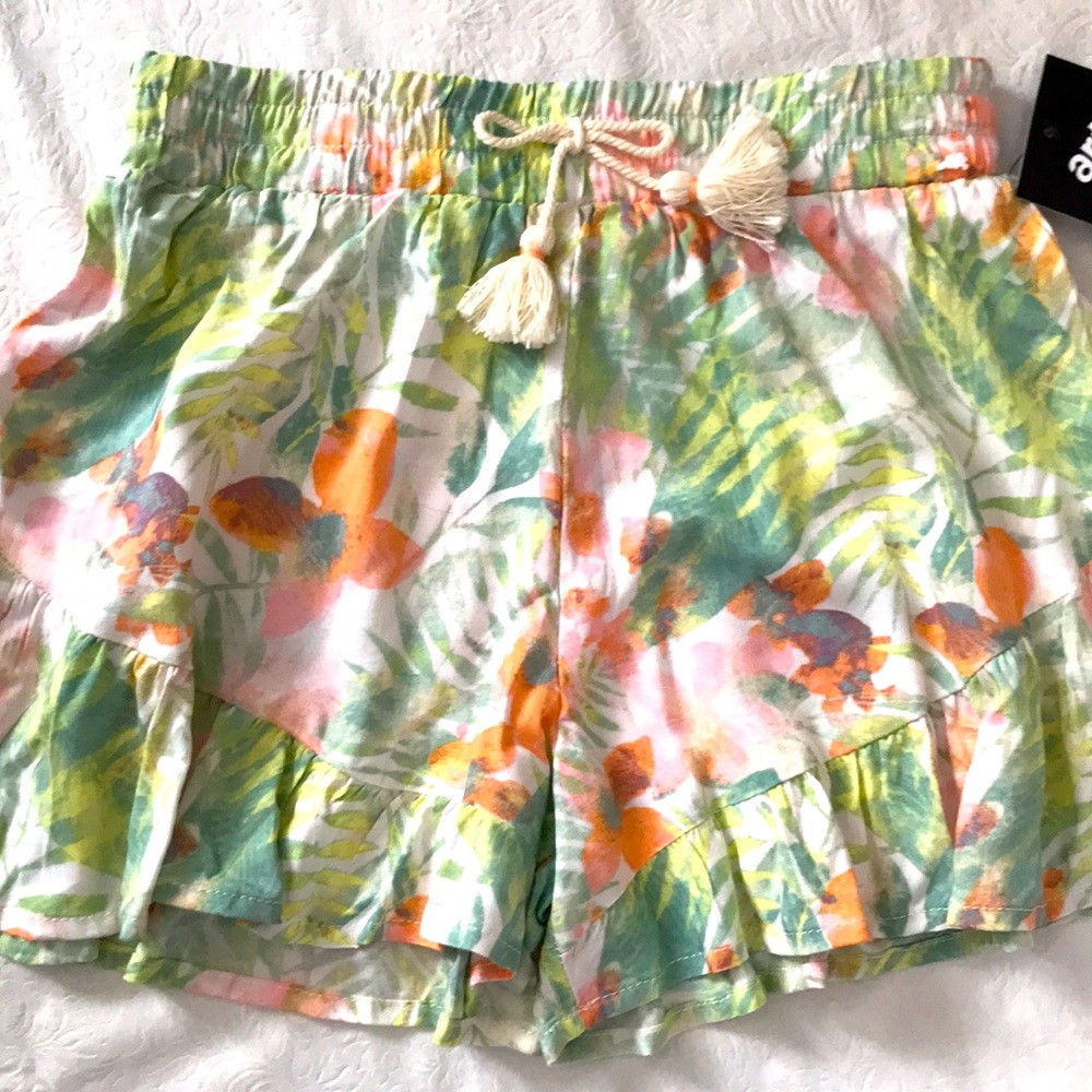 Art Class Multicolor Floral Rayon Tie Waist Shorts